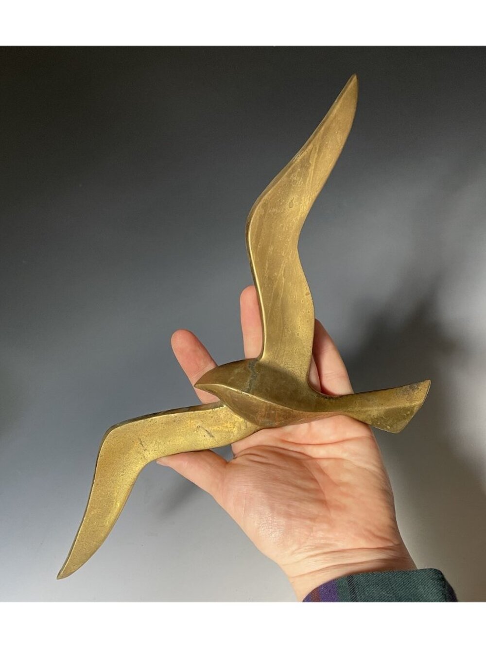 Mid-Century Vintage Cast Brass Wall Plaque Abstract Modern Seagull Bird Nautical